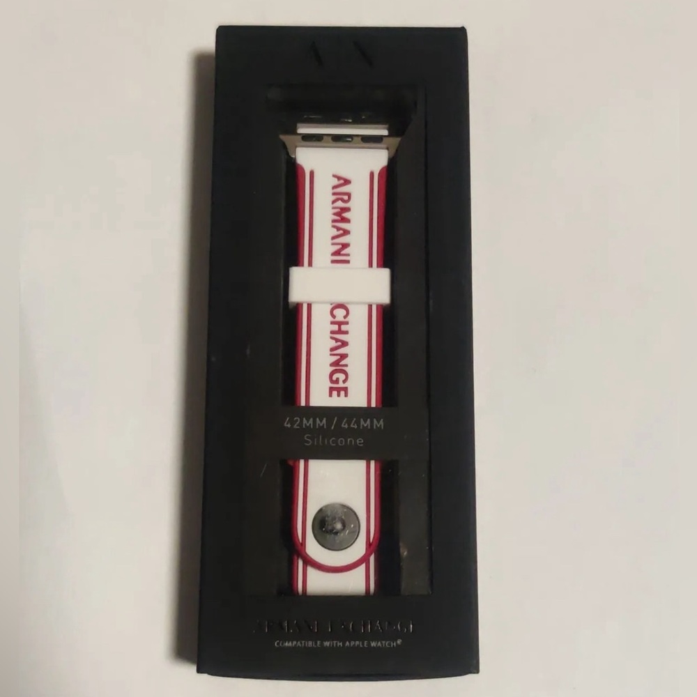 Men's Armani Exchange Red/White Silicone Band Strap For Apple Watch NIB 42- 44mm